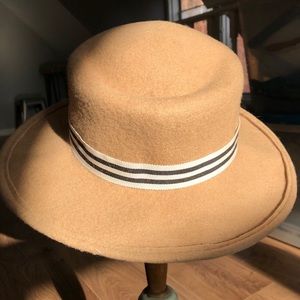 Hand made beige felt fedora style hat